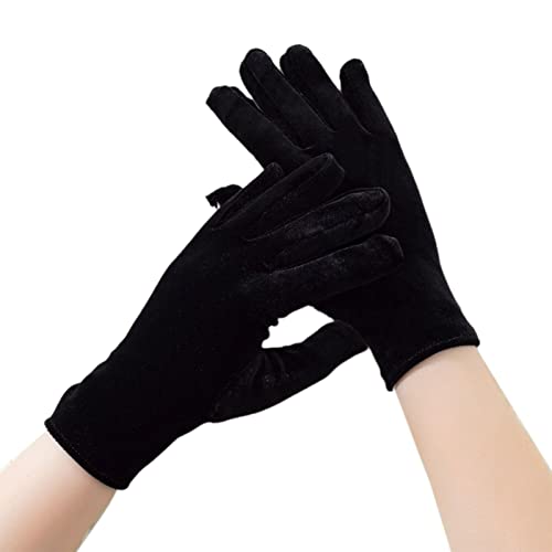 Watreketal Handschuhe,Frühling Herbst Frauen Gold Samt Kurze Handschuhe 22cm Kurze Abendessen Kleid Handschuhe Schwarz Warm Samt Elastische Warme Autofahren Handschuh von Watreketal