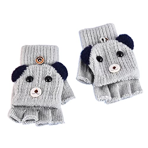 Watreketal Handschuhe,Handschuhe mit Cartoon-Hund, Halbfingerhandschuhe mit Klappdeckel, Winter-Strickhandschuhe, dehnbare Tierfäustlinge, elastische warme Fäustlinge von Watreketal