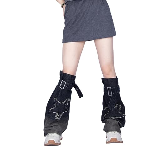 Watreketal Leg Warmers,Frauen Niedlichen Jeans Beinlinge Mädchen 80er Jahre Harajuku Punk Knie Hohe Bein Socken Preppy Strümpfe Gothic Kleidung Streetwear von Watreketal