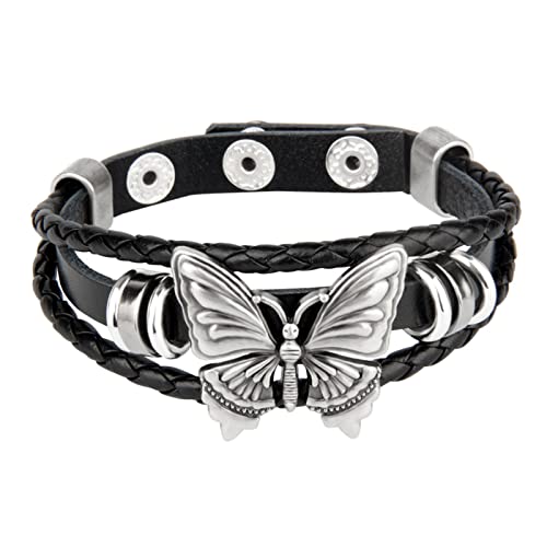 Watreketal Nieten Halskette Armband PU Lederkragen Accessoire Leder Doppelschicht Choker Armband Schmuck Schmetterling Für Frauen Mädchen von Watreketal