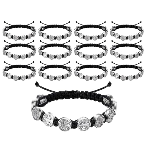 Watreketal Packung Von 12 Einstellbaren Benediktiner Medaillen Armbänder Gewebt Verstellbare Armbandketten Spiritueller Schmuck Für Männer Und Frauen Vielseitiges Unisex Armband von Watreketal