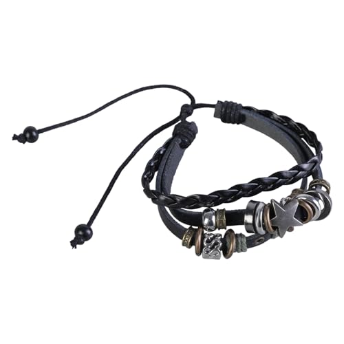 Watreketal Punk Mehrschichtiger Lederarmband Star Perlen Wrap Verstellbarer Armbänder Mode Gewebte Party Schmuck Mode Gewebt Einzigartiger Gothic Punk Schmuck von Watreketal