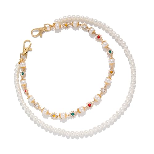 Watreketal Robuste Metalljeanskette Mit Eleganten Perlen Und Strassblumen Dekoration Tragbar Für Trendige Frauen Look Styles Rassestones Blumenperlen Jeans Kette von Watreketal