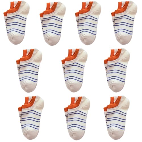 Watreketal Socken,10 Paar Damen-Bootssocken mit niedrigem Schnitt atmungsaktive Baumwolle kurze Socken modisch bunt gestreiftes Muster unsichtbare Füßlinge von Watreketal