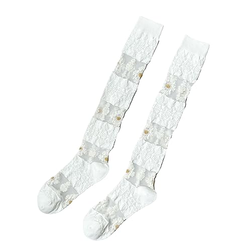 Watreketal Socken,Damen Durchsichtige Kniestrümpfe aus Spitzennetzgewebe Knie- und Wadenstrümpfe mit Rüschen lange Socken für Valentinstag Kleid Alltagskleid von Watreketal