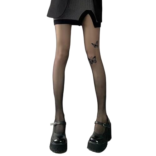 Watreketal Socken,Damen Strumpfhose mit Schmetterlings-Print durchsichtig 90er-Jahre-Ästhetik Frühling Herbst Seide transparente Strumpfhose Strümpfe Leggings von Watreketal