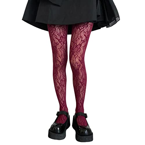 Watreketal Socken,Japanische Netzstrumpfhose für Damen im Gothic-Preppy-Stil mehrfarbig mit Blumenspitze gemustert durchsichtige Netzstrumpfhose Strümpfe Strumpfwaren von Watreketal