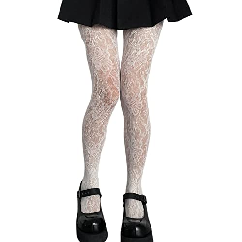Watreketal Socken,Japanische Netzstrumpfhose für Damen im Gothic-Preppy-Stil mehrfarbig mit Blumenspitze gemustert durchsichtige Netzstrumpfhose Strümpfe Strumpfwaren von Watreketal