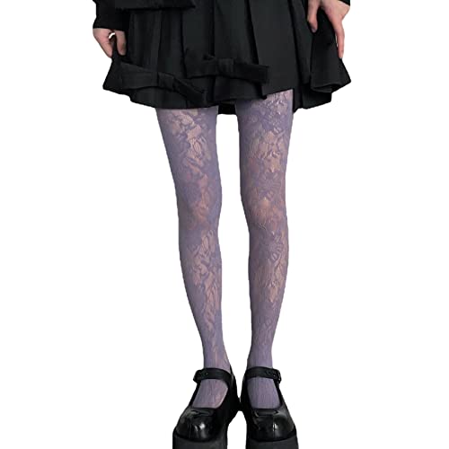 Watreketal Socken,Japanische Netzstrumpfhose für Damen im Gothic-Preppy-Stil mehrfarbig mit Blumenspitze gemustert durchsichtige Netzstrumpfhose Strümpfe Strumpfwaren von Watreketal
