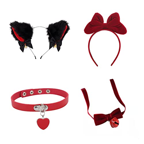 Watreketal Stirnband, Plüsch für Katzenohren, Haarband, Choker-Set, Schleifen, Haarband, Lederhalsband, weiches Haargummi, Weihnachtsdekoration, Brille von Watreketal