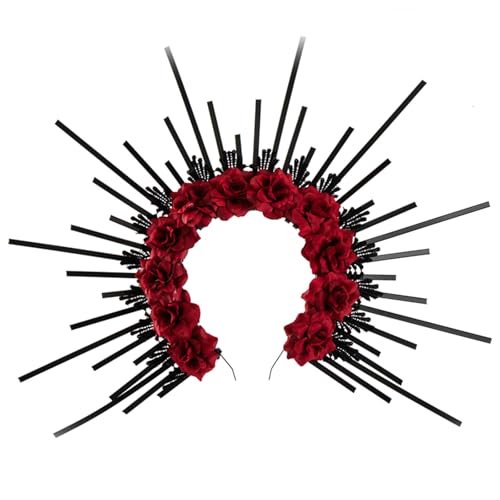 Watreketal Stirnband, Stachel-Stirnbänder für Damen, Braut, Blumenkronen für Halloween, Partyzubehör, Blumengirlanden, Krone, Haar-Tiaras, Blumen-Stirnband von Watreketal