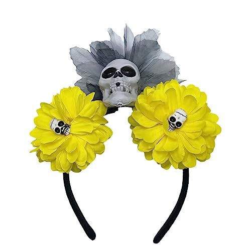 Watreketal Stirnband, zartes Kunstblumen- und Totenkopf-Haarband, dünnes Seitenhaarband, Kunstblumenform, Stirnband für Mädchen, Halloween-Haarband Watreketal Stirnband, zartes Kunstblumen- und Totenkopf-Haarband, dünnes Seitenhaarband, Kunstblumenform, Stirnband für Mädchen, Halloween-Haarband von Watreketal