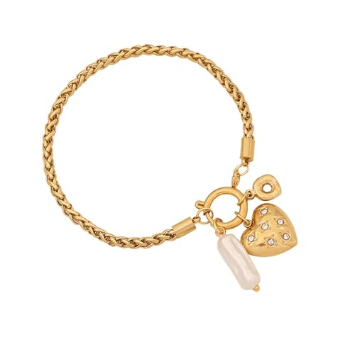 Watreketal Stylish Herzförmige Anhänger Armband Kette Edelstahl Textur Für Party Alltag Trendy Women Armband von Watreketal