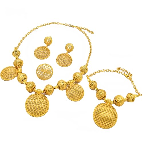 Watreketal Traditionelle Afrikanische Hochzeitsschmuck Set Sparkly Gold Color Halskette Ohrringe Für Braut Und Mode Enthusiasten Vietnamesischer Brautschmuck von Watreketal