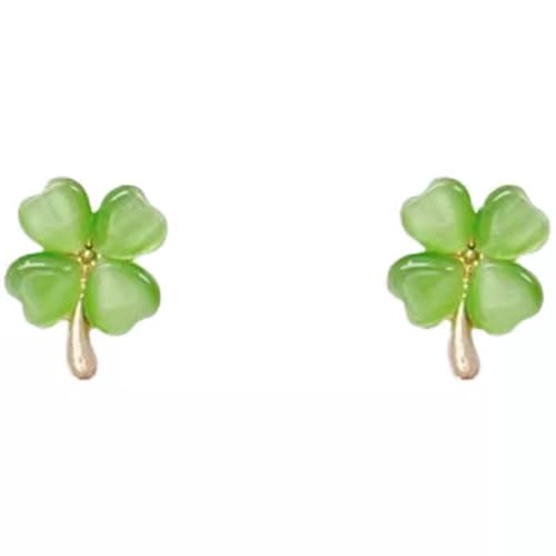 Zarte Vier Blattklee Ohrringe Katzen Augensteine ​​Ohrstöben Party Accessory Accessory Accessoires Für Stilvolle Damen Vier Blattkollover Schmuck von Watreketal