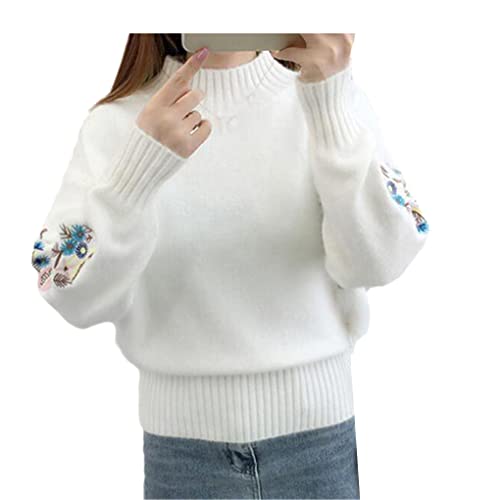 Watrpro Damen Rollkragen Herbst Winter Strick Stickerei Pullover Damen Pullover Und Pullover Weibliche Strickwaren White M von Watrpro