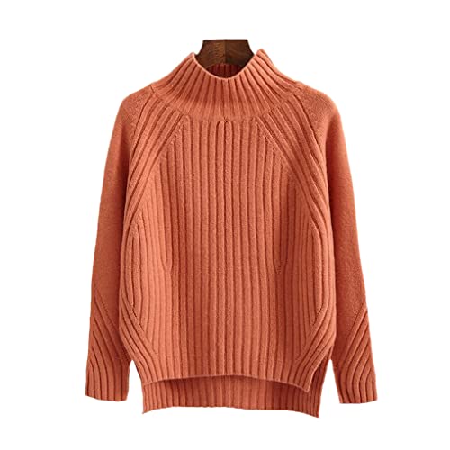 Watrpro Winter Damen Halb Rollkragen Pullover Herbst Gestrickte Modische Und Lose Vielseitige Unregelmäßige Pullover Orange S von Watrpro