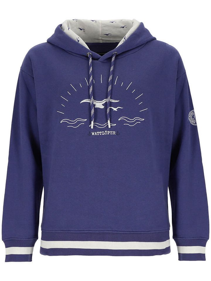 Wattlöper Kapuzenpullover Damen Sweathoodie mit Grafik-Stick auf der Brust & abgesetzte Akzente von Wattlöper