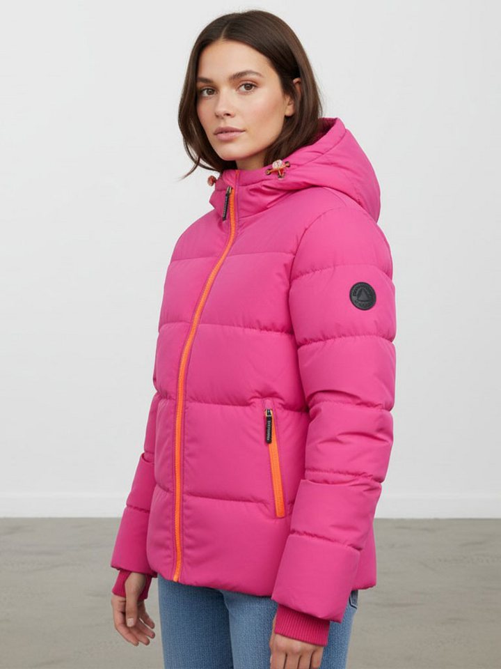 Wattlöper Steppjacke Damen Jacke gesteppt unifarben mit Kapuze und modischen Absetzungen von Wattlöper