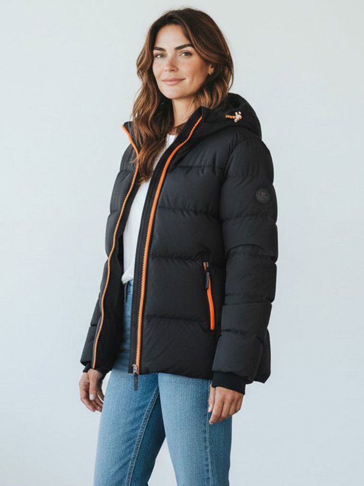 Wattlöper Steppjacke Damen Jacke gesteppt unifarben mit Kapuze und modischen Absetzungen von Wattlöper