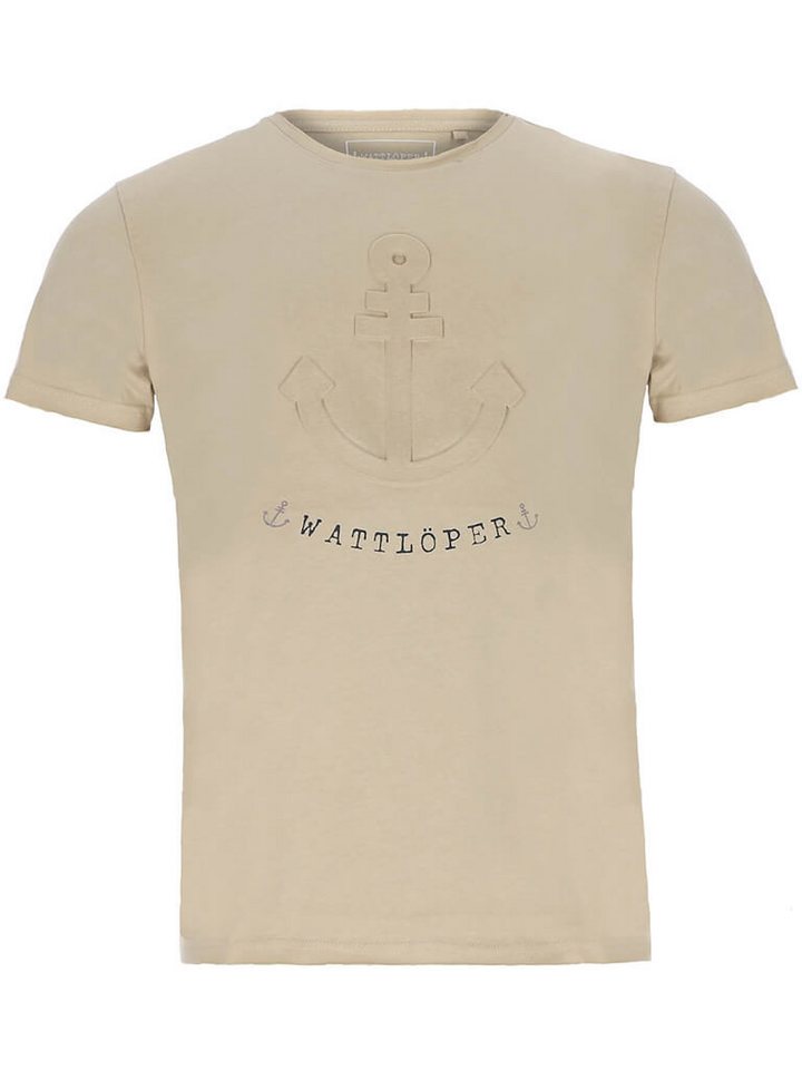 Wattlöper T-Shirt Herren Kurzarm-Shirt mit PopUp-Druck Anker und langem Schnitt von Wattlöper