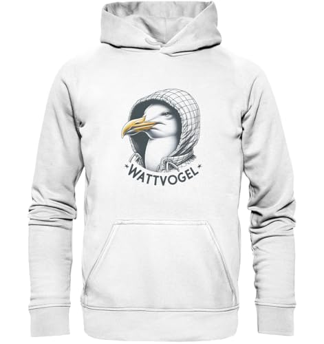 Wattvogel Kaputzenpullover Motiv Möwe mit Kaputze Schriftzug Vogel Nordsee - Basic Unisex Hoodie von Wattvogel