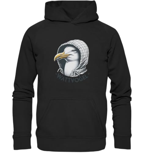 Wattvogel Kaputzenpullover Motiv Möwe mit Kaputze Schriftzug Vogel Nordsee - Basic Unisex Hoodie von Wattvogel