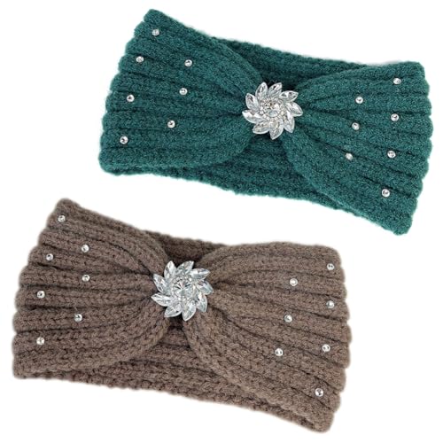 Haarbänder Gestrickte Mode Stirnband Damen Breite Haar Bandana Winter Verdicken Kopfband Mädchen 2 Stück von Watwass