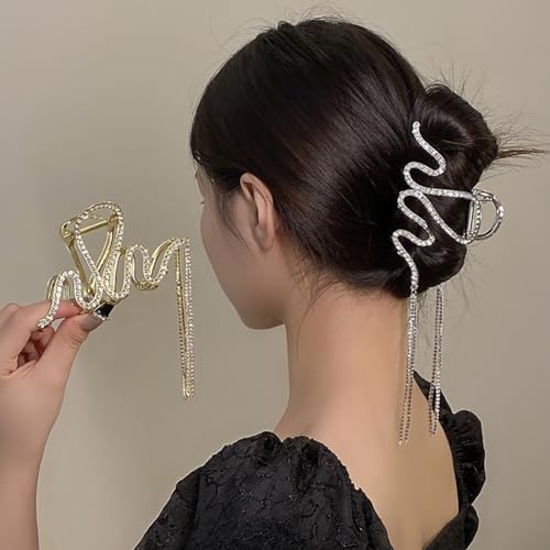 Haarklammern Glitzer 2 Stück Krallenklammern Damen Gold Haarspangen Mädchen Silber Hair Claw Clips Rhinestone von Watwass