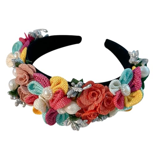 Haarreif Hochzeit Breite Haarband Mädchen Blumen Haare Hoops Damen Bunt Kopfbedeckungen mit Perlen Niedliches von Watwass