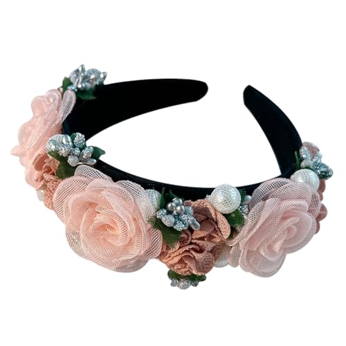 Haarreif Hochzeit Breite Haarband Mädchen Blumen Haare Hoops Damen Bunt Kopfbedeckungen mit Perlen Niedliches von Watwass