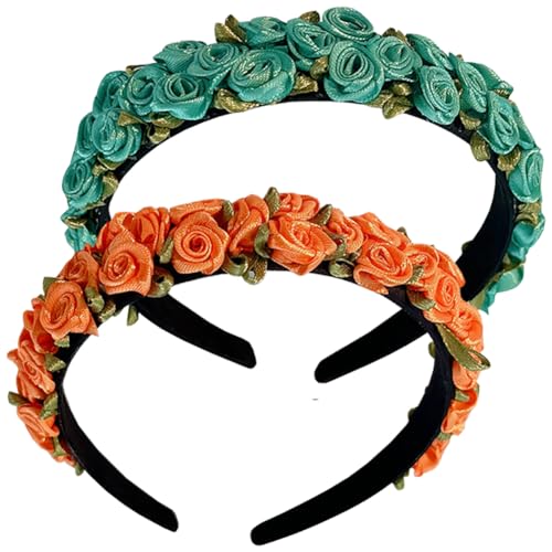 Haarreifen 2 Stück Schön Haarbänder Mädchen Blumen Haarreif Damen Mittelgroß Haare Hoops Mehrfarbig Elegante von Watwass