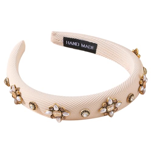 Haarreifen Damen Glitzer Haarbänder Strass Elegante Stirnband Dick Gepolstert Haare Hoops Mädchen Beige Styling-Werkzeuge von Watwass