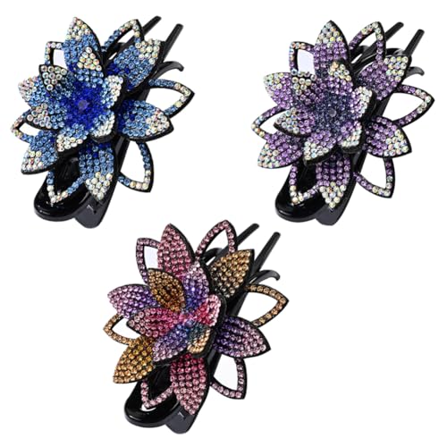 Krallenklammern Glitzer Blumen Haarspangen Damen Bunt Haarclips Mädchen Mittelgroß Haarschmuck Strass 3 Stück von Watwass