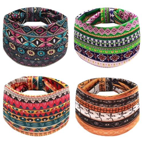 Mode Stirnbänder Damen Böhmen Haarband Breite Baumwolle Kopfband Mädchen Vintage Haar Bandana 4 Stück von Watwass