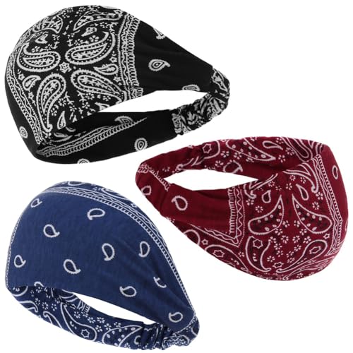 Mode Stirnbänder Damen Vintage Haarband Mädchen Baumwolle Haar Bandana Breite 3 Stück Kopfband Sport und Freizeit von Watwass