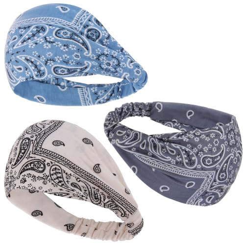 Mode Stirnbänder Damen Vintage Haarband Mädchen Baumwolle Haar Bandana Breite 3 Stück Kopfband Sport und Freizeit von Watwass