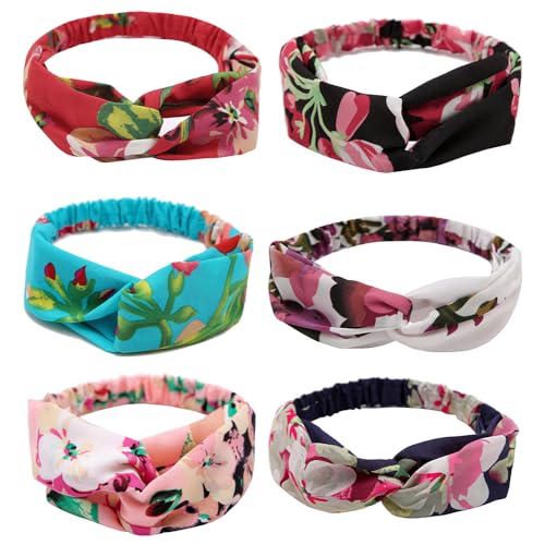 Stirnbänder Damen Bunt Blumen Haar Bandana Mädchen Modisch Haarband Elastisches 6 Stück Kopfband von Watwass