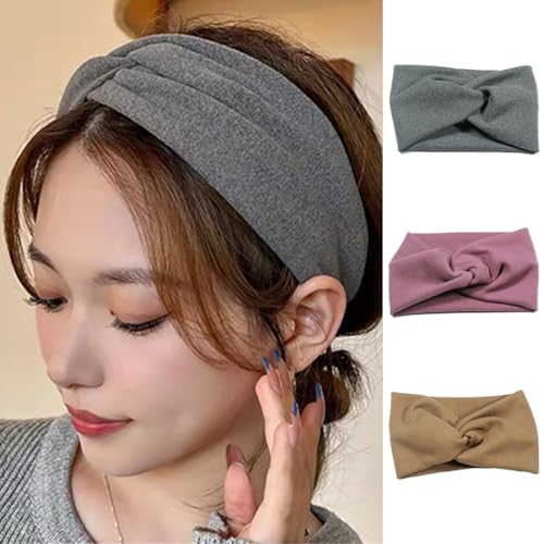 Stirnband Damen Weich Elastisches Haarbänder Breite Mädchen Mode Haar Bandana Yoga Freizeit 3 Stück von Watwass