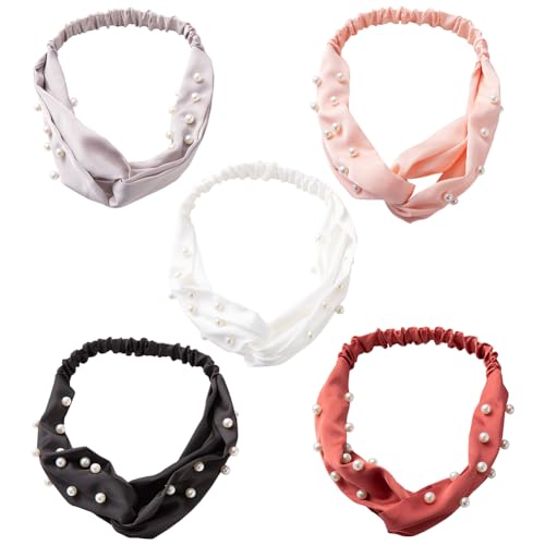 Stirnband Kosmetik für Frauen Mode Haarbänder Perlen Mädchen Haar Bandana Elastisches 5 Stück von Watwass