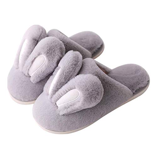 Watwass Hase Pantoffeln Damen Plüsch Flauschige Hausschuhe Mädchen 35-40 Weit Kuschel Slipper Grau Weich von Watwass