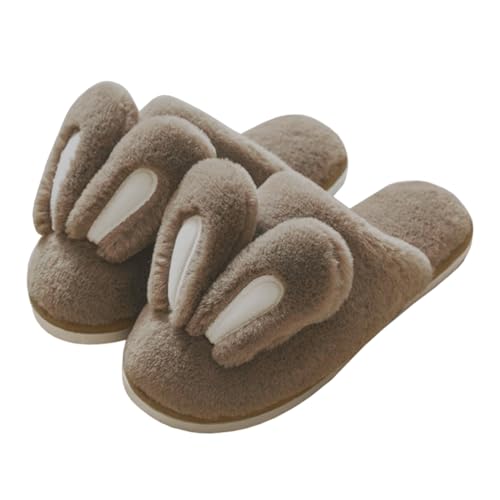 Watwass Hase Pantoffeln Jungen Plüsch Flauschige Hausschuhe Herren 39-44 Weit Kuschel Slipper Braun Weich von Watwass