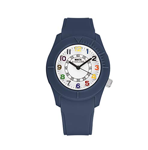 Watx Analog-Armbanduhr für Damen und Kinder, Kollektion Basic, weißes Zifferblatt mit bunten Zahlen und Armband aus Silikon, Marineblau, 38 mm, Referenz Basic19_S von Watx