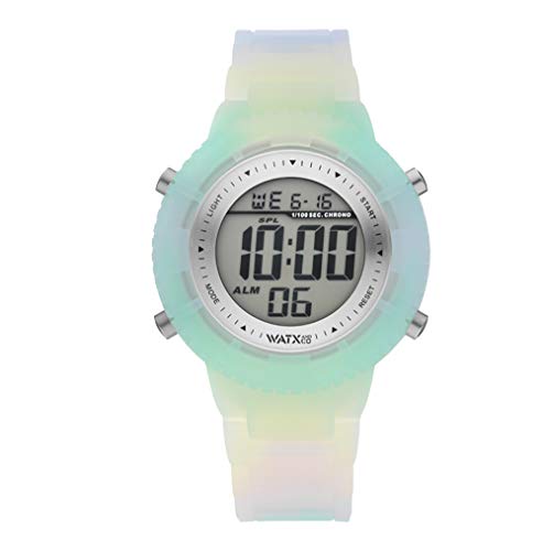 Watx Digitaluhr für Damen, Basic-Kollektion, Zifferblatt mit silberfarbener Lünette und transparentem Armband, mehrfarbig, Regenbogeneffekt, 43 mm, Referenz Basic24_M von Watx