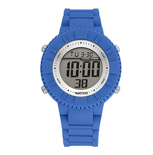 Watx Digitaluhr für Damen und Kinder, Kollektion Basic, digitales Zifferblatt mit silberfarbener Lünette und blauem Silikonarmband, 5 ATM, 43 mm, Referenz Basic5_M von Watx