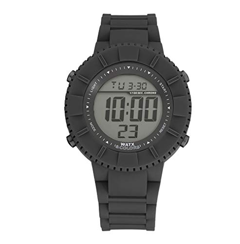 Watx Unisex-Digital-Armbanduhr, Kollektion Basic, digitales Zifferblatt mit schwarzem Lünette, Armband aus schwarzem Silikon, 5 ATM, 43 mm, Referenz Basic11_M von Watx