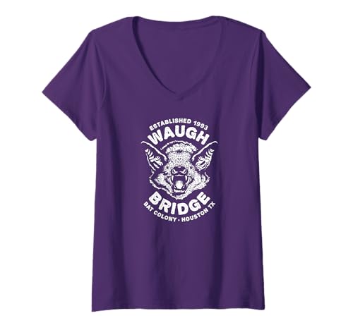 Damen Waugh Bridge Fledermauskolonie Houston TX Design T-Shirt mit V-Ausschnitt Damen Waugh Bridge Fledermauskolonie Houston TX Design T-Shirt mit V-Ausschnitt von Waugh Bridge Bat Colony Houston Texas Shop
