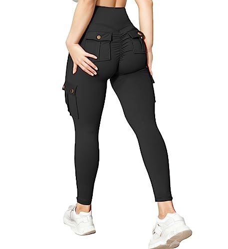 Wavar Scrunch Butt Leggings mit Taschen für Frauen Hohe Taille Cargohose Arbeitshose Gym Workout Leggings, Schwarz, Groß Wavar Scrunch Butt Leggings mit Taschen für Frauen Hohe Taille Cargohose Arbeitshose Gym Workout Leggings, Schwarz, Groß von Wavar