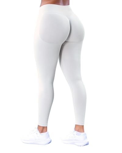Wavar Versteckte Butt Scrunch Leggings für Damen, Po-Lifting, niedrige Taille, Fitnessstudio, Yogahose mit Bauchkontrolle, Silber, Weiß, X-Groß Wavar Versteckte Butt Scrunch Leggings für Damen, Po-Lifting, niedrige Taille, Fitnessstudio, Yogahose mit Bauchkontrolle, Silber, Weiß, X-Groß von Wavar