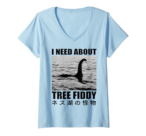 Damen I Need About Tree Fiddy Japanisches Loch Ness Monster T-Shirt mit V-Ausschnitt Damen I Need About Tree Fiddy Japanisches Loch Ness Monster T-Shirt mit V-Ausschnitt von Wave Tees